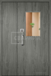 Подъездная дверь с темным МДФ и стеклом ПД-73